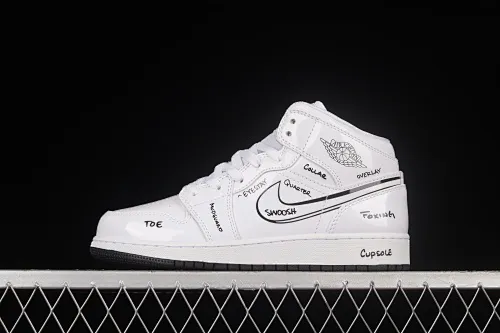 All categories Air Jordan Jordan series basketball shoes Air Jordan 1 Mid G version pure original Air Jordan 1 Mid GS "Schematic" AJ1 Joe 1 white graffiti Zhongbang basketball shoes DQ1864-100